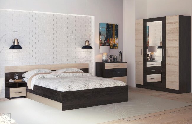 МС Уют Комплект ( Кровать 1640х2050хВ705 СП 1.6х2.0м + 2 прикр. тумбы 380х356хВ705  + Комод 800х446хВ723) Цвет: Венге-белфорт, кантерберри-дуб сонома АКЦИЯ!