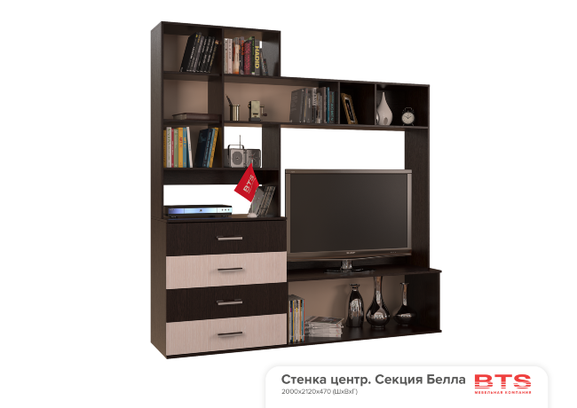"Белла" центр. секция (БТС1) 2000х2120х470  венге/дуб атланта; 