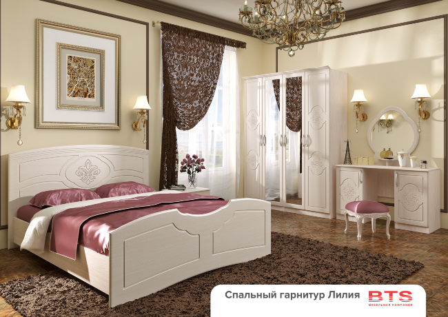 "Лилия" МДФ кровать 1,6м (1700х1050х2032) дуб атланта/лен белый