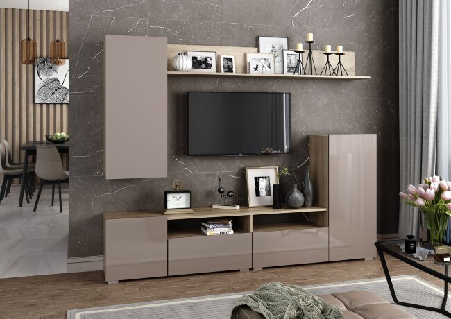 гостиная ЛИЯ (2130х1680х350мм.) Handys  Цвет: белый/белый; венге/белый; сонома/капучино; сонома /бел.глянец		